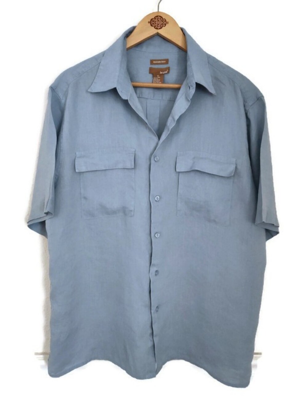 Bruno Slate Blue Linen Mens Shirt Size XL